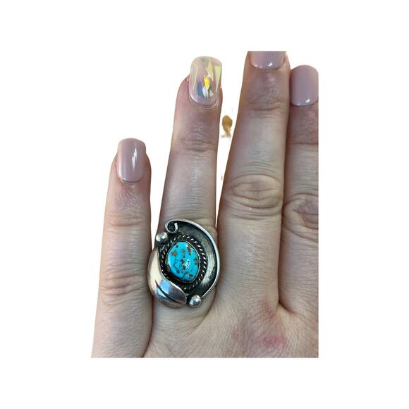 Vintage Blue Turquoise Sterling Silver Native American Ring, Navajo Ring Sz 6 - Picture 11 of 11